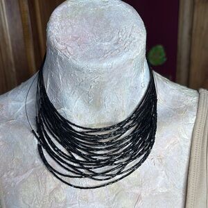 Elegant Black Multi-Strand Bugle bead Beaded Necklace adjustable length set of 2